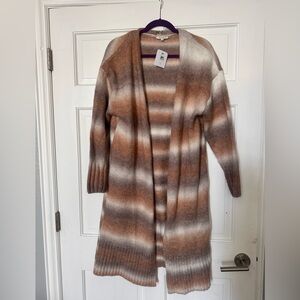 Z Supply Striped Open-Front Cardigan in Brown and Cream